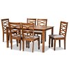 Baxton Studio Lanier Modern and Contemporary Grey Fabric and Walnut Brown Finished Wood 7-Piece Dining Set 186-10549-10520-Zoro